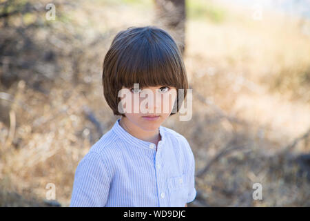 Portrait petit garçon dans la forêt en été Banque D'Images