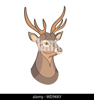 Jeunes et belles red deer couronné de cornes. Isolé sur blanc. Illustration vecteur de couleur. EPS10 Illustration de Vecteur