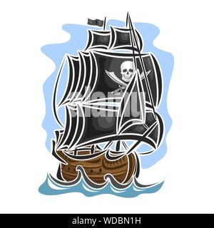 Logo Vector cartoon pirate de voilier, vue de face. Illustration de Vecteur