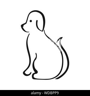 Vecteur de noir et blanc chien assis Illustration de Vecteur