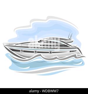 Vector illustration du logo pour bateau de vitesse sur fond bleu, vue de côté. Illustration de Vecteur