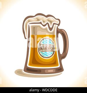 Logo Vector pour beer mug, tasse de verre avec poignée, rempli à ras bord de la lager légère de la bière avec la mousse. Sur pinte avec de l'alcool boire label oktoberfes Illustration de Vecteur