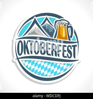 Logo vectoriel pour l'Oktoberfest, illustrations isolées : pint beer mug, montagnes des Alpes. Oktoberfest bavarois motif. Illustration de Vecteur