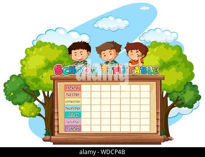 Calendrier de planification de l'école avec des personnages illustration Illustration de Vecteur