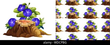 Seamless background design avec morning glory fleurs et stump illustration Illustration de Vecteur