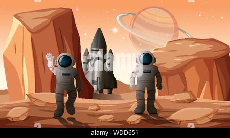 Les astronautes sur scène planète illustration Illustration de Vecteur