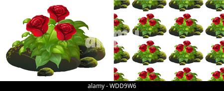 Seamless background design avec rose rouge sur l'illustration des pierres moss Illustration de Vecteur