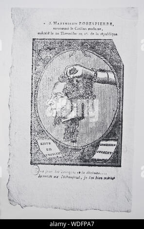 Illustration de livre représentant la tête de la révolution française Robespierre après avoir été exécutés ( 10 Thermidor Un II c.-à-d. 1794) (France) Banque D'Images