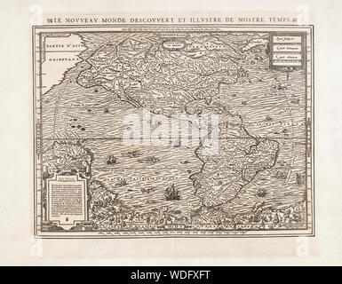 Carte de l'Amérique du Nord et du Sud par André Thevet, 1516 - 1590. Thevet était un prêtre franciscain, auteur et voyageur. Banque D'Images