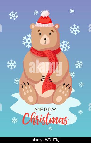 Carte de vœux. Main créatrice appelée carte avec Cute Bear pour les vacances d'hiver Illustration de Vecteur