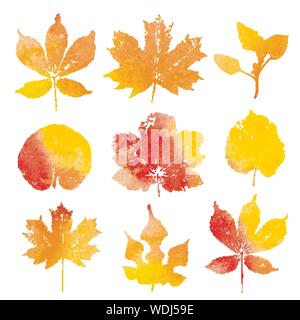 Automne feuilles aquarelle empreinte isolé sur fond blanc vector Illustration de Vecteur
