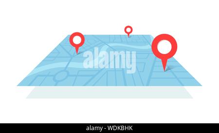 Plan de la ville avec des repères GPS et des itinéraires de navigation entre LES POINTS A et B. Vue en perspective couleur bleue vectorielle Schéma d'emplacement de l'illustration isométrique Illustration de Vecteur