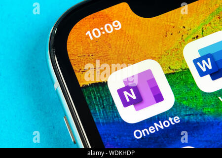 Helsinki, Finlande, le 4 mai 2019 : l'icône de l'application Office OneNote de Microsoft sur Apple iPhone écran X close-up. Microsoft One Note icône de l'application. Microsoft sur Banque D'Images
