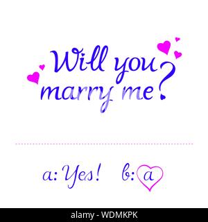 "Veux-tu m'épouser ?" typographie lettrage. Proposition de mariage romantique devis avec coeurs roses d'icônes. Mariage, famille, amour, couple, relations. Illustration de Vecteur