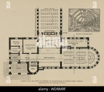 Plan de masse et un dessin de la salle de lecture de la Bibliothèque publique de Rindge Abstract/moyenne : 1 imprimer . Banque D'Images