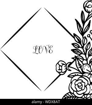 Carte manuscrite d'amour romantique, avec bcp de fleur. Vector Illustration de Vecteur