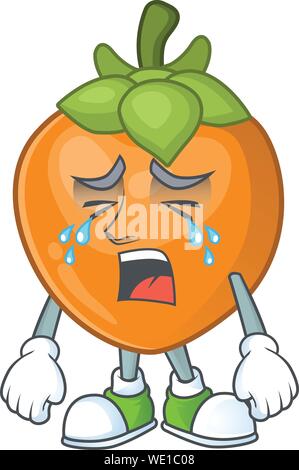 Pleurer persimmon fruit mascot cartoon sur fond blanc Illustration de Vecteur