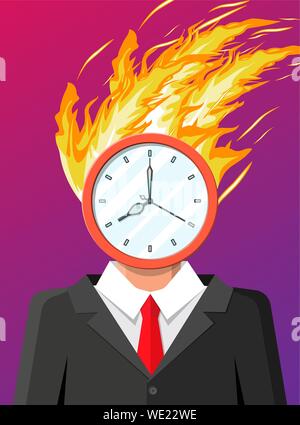 Réveil sur businessman tête dans le feu. Illustration de Vecteur