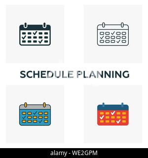 Planification horaire icon set. Quatre éléments dans diférents styles à partir de la gestion d'icônes collection. Planification horaire créatif rempli d'icônes Illustration de Vecteur