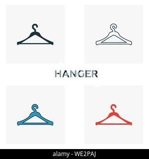 Hanger icon set. Quatre éléments dans diférents styles à partir d'icônes vêtements collection. Crochet créatif rempli d'icônes de couleur, contours, symboles et télévision Illustration de Vecteur