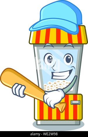 Jouer au baseball popcorn distributeur automatique cartoon mascot isolés Illustration de Vecteur