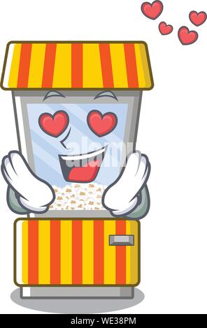 Dans l'amour du popcorn distributeur automatique est formé cartoon Illustration de Vecteur