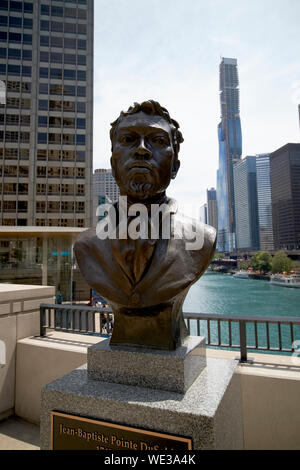 Buste de jean-baptiste pointe dusable découvreur de Chicago Illinois Etats-Unis d'Amérique Banque D'Images