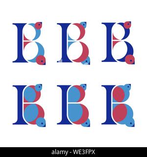 Ensemble de six lettres multicolore stylisé B avec des oiseaux. Lettrage pour utilisation dans le design. Vector EPS10 Illustration de Vecteur
