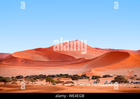 Dunes sous le grand ciel bleu dans le désert du Namib Naukluft Park, près de Deadvlei, Namibie, Afrique du Sud Banque D'Images