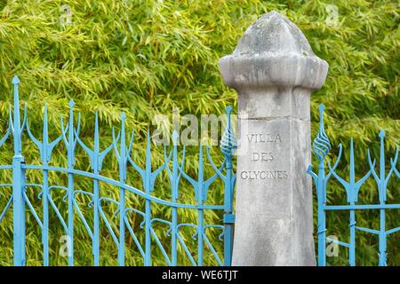 France, Meurthe et Moselle, Nancy, détail de la grille de la Villa les glycines dans un style Art Nouveau par l'architecte Emile André (1902) dans la rue Brice dans le Parc de Saurupt Banque D'Images