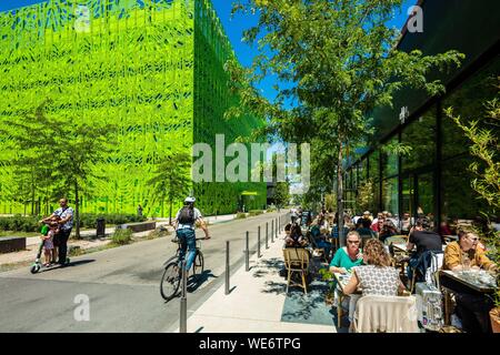 France, Rhône, Lyon, quartier de la Confluence au sud de la péninsule, premier quartier français durable certifié par le WWF, vue sur le Cube vert Banque D'Images