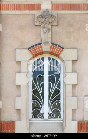 France, Meurthe et Moselle, Nancy, détail d'une façade Art Nouveau de la rue Bassompierre (Bassompierre street) Banque D'Images