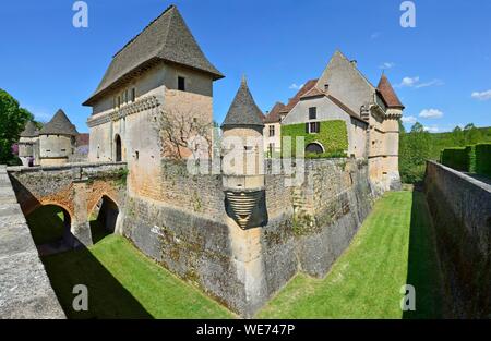 France, dordogne, Périgord Noir (Périgord Noir), Thonac, le château de Belcayre sur les rives de la rivière Vézère Banque D'Images