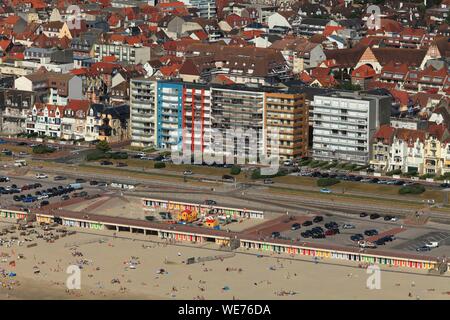 La France, Pas de Calais, Côte d'Opale, la plage du Touquet dans vue aérienne Banque D'Images