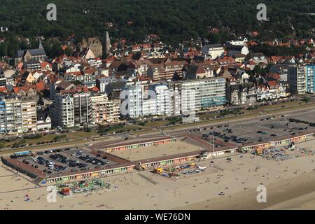 La France, Pas de Calais, Côte d'Opale, la plage du Touquet dans vue aérienne Banque D'Images