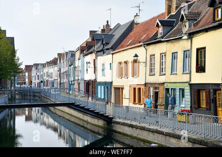 France, Picardie, Amiens, Quartier Saint-Leu, Somme, banques, Engoulvent street Banque D'Images