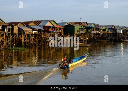 Le Cambodge, Kompong Phluc Phluc ou Kampong, près de Siem Reap, maison sur pilotis village, forêt inondée sur les rives du lac Tonlé Sap Banque D'Images