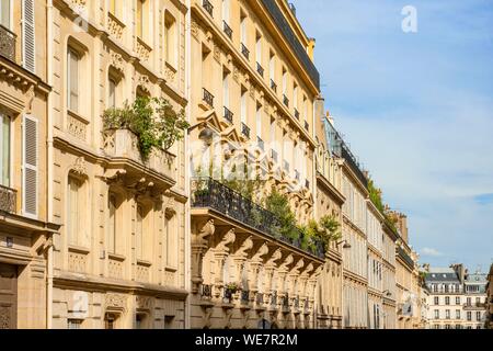 France, Paris, Haussmann bâtiments dans le 9ème arrondissement Banque D'Images