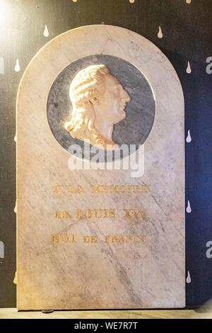 France, Paris, région classée au Patrimoine Mondial de l'UNESCO, l'Ile de la cité, la Conciergerie du Palais de Justice, portrait de Louis XVI Banque D'Images