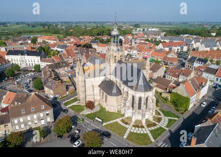 France, Nord, Bourbourg, Saint Jean Baptiste (vue aérienne) Banque D'Images