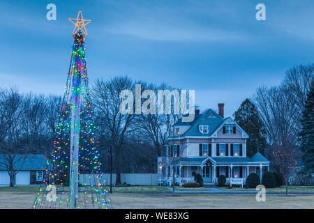 United States, New England, Massachusetts, Rowley, village de décorations de Noël Banque D'Images