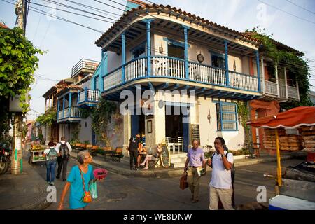 La Colombie, Département de Bolivar, Carthagène, inscrite au patrimoine mondial de l'UNESCO, quartier Getsemani, maison coloniale en face de la place de la Trinité Banque D'Images