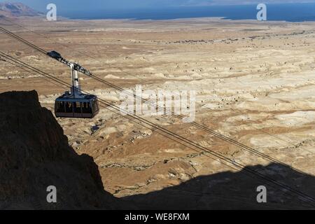 Israël, au sud du district, de la mer Morte Massada et citadelle de la Patrimoine Mondial de l'UNESCO, téléphérique à partir de la Citadelle de museum Banque D'Images