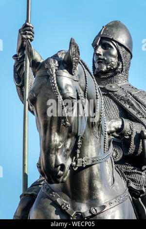 Saint Venceslaus sur un cheval, saints tchèques, détail de la statue équestre sur la place Venceslas de Prague, figure européenne de la République tchèque Banque D'Images