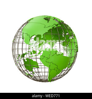 Wireframmed terre globe isolé sur fond blanc illustation 3d Banque D'Images