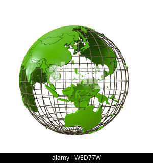 Wireframmed terre globe isolé sur fond blanc illustation 3d Banque D'Images