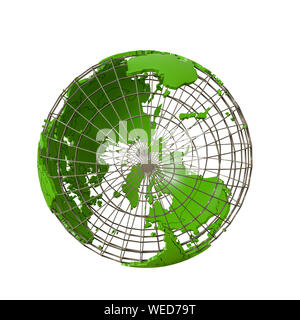 Wireframmed terre globe isolé sur fond blanc illustation 3d Banque D'Images