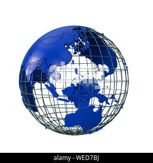 Wireframmed terre globe isolé sur fond blanc illustation 3d Banque D'Images