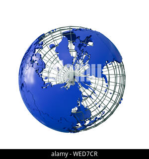 Wireframmed terre globe isolé sur fond blanc illustation 3d Banque D'Images