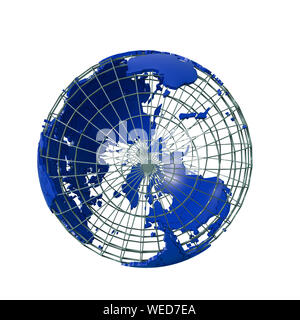 Wireframmed terre globe isolé sur fond blanc illustation 3d Banque D'Images